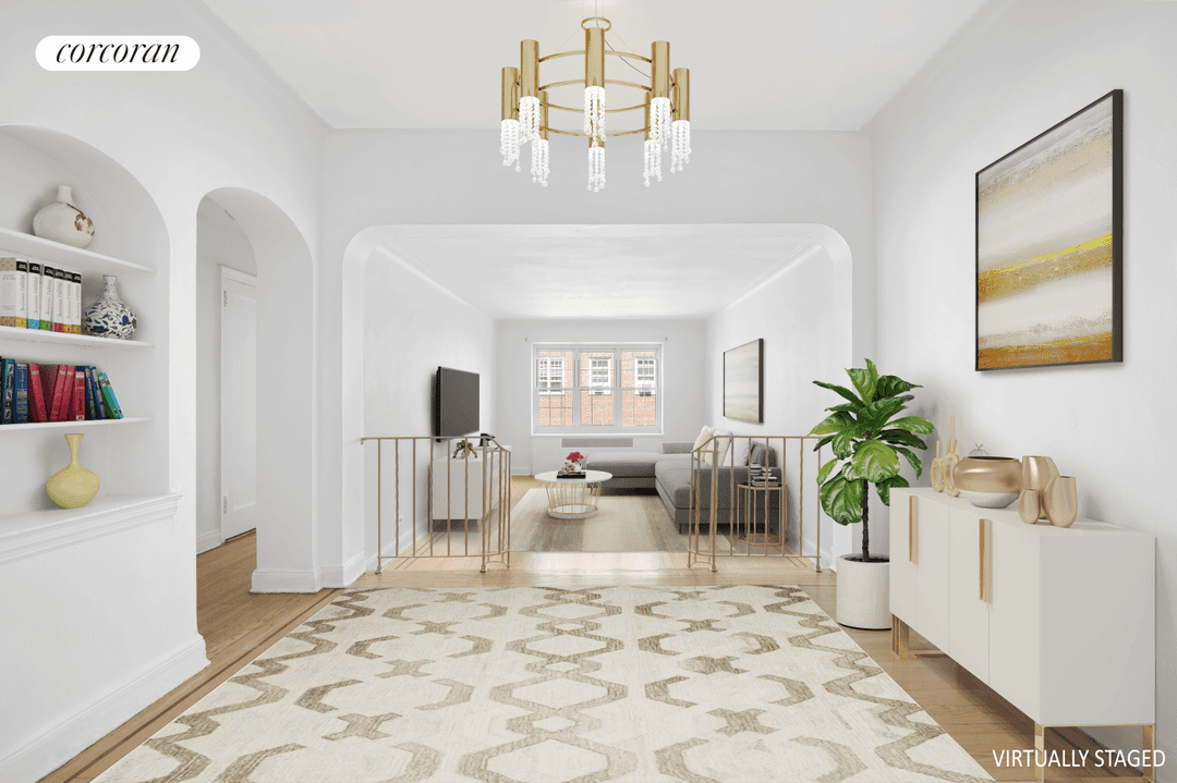 Located in the Berkeley Co op on a tree lined street in historic Jackson Heights, this sizeable high floor one bedroom overlooks a beautiful garden.