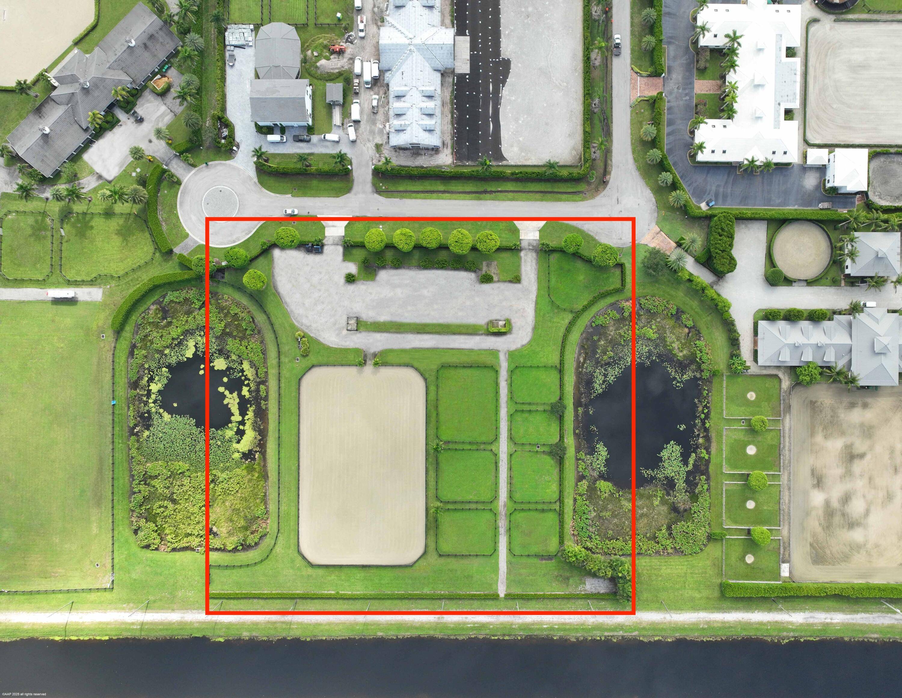 Rare 4. 38 acre parcel located within the prestigious gated community of Grand Prix Village South.