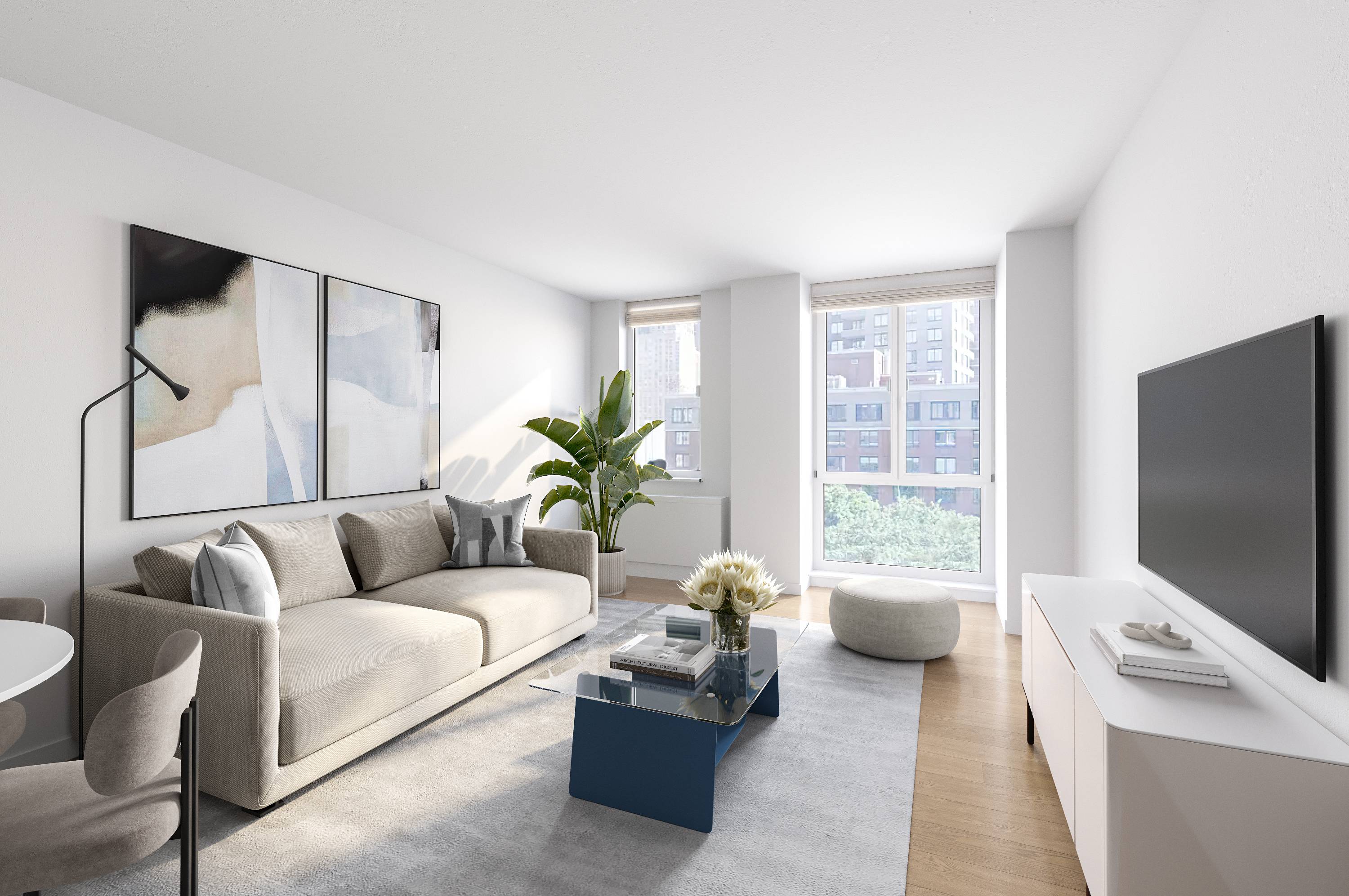 Step into a world of modern elegance in this South facing apartment located in the esteemed 225 Rector Place condominium.