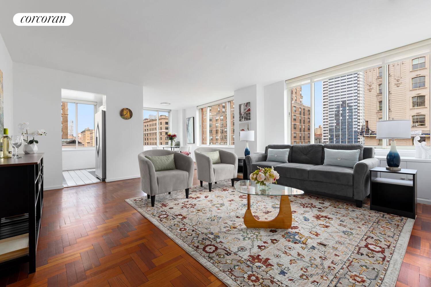 Welcome home to this sunlit corner 2 bedroom 2 bathroom apartment with North and East exposure which features split bedrooms, 2 bathrooms ; a separate dining room area, wall to ...