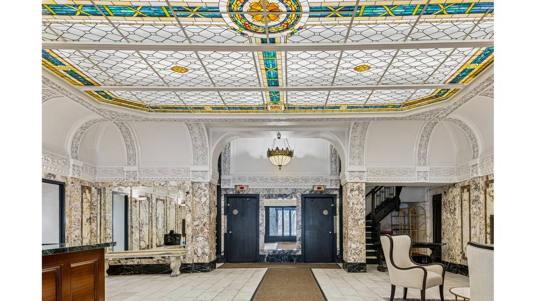 Grand sized studio with large separate kitchen and bath at The Paterno, the gracious and spectacular porte cochere cooperative at 116th and Riverside Drive in Morningside Heights.