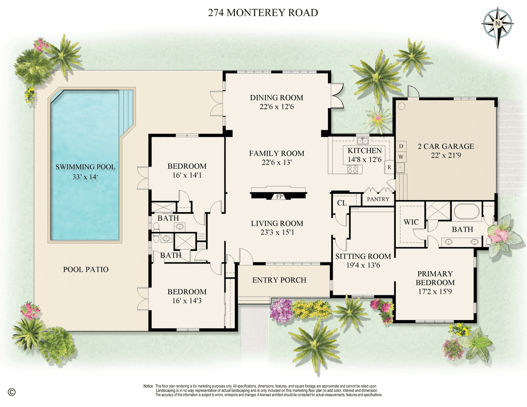Highly sought after North End Bermuda style 3 BR, 3 BA home plus office situated on a 13, 500 SqFt Lot.