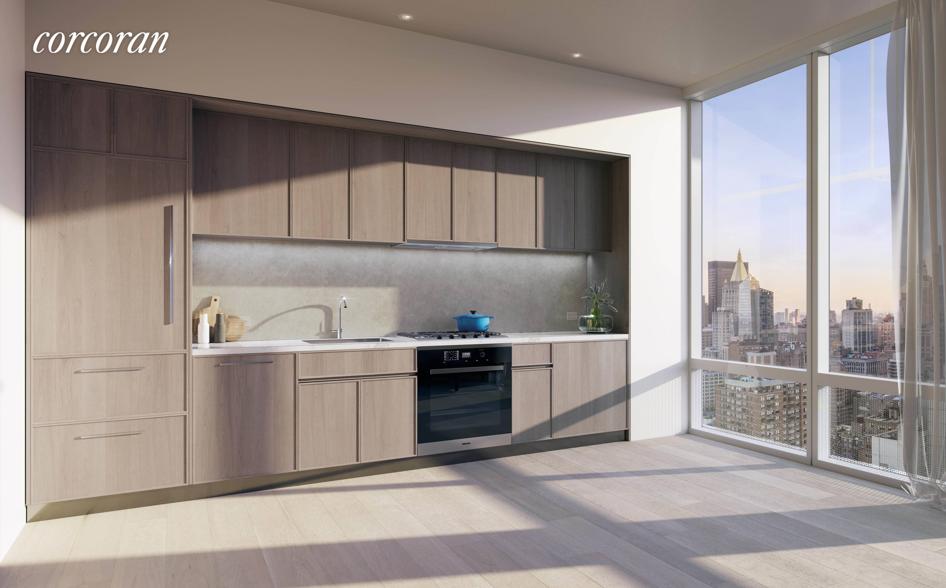 Loft like, high floor studio West facing 420 square foot 39 square meter studio residence with a wall of floor to ceiling, sound attenuated windows, and views of the Manhattan ...