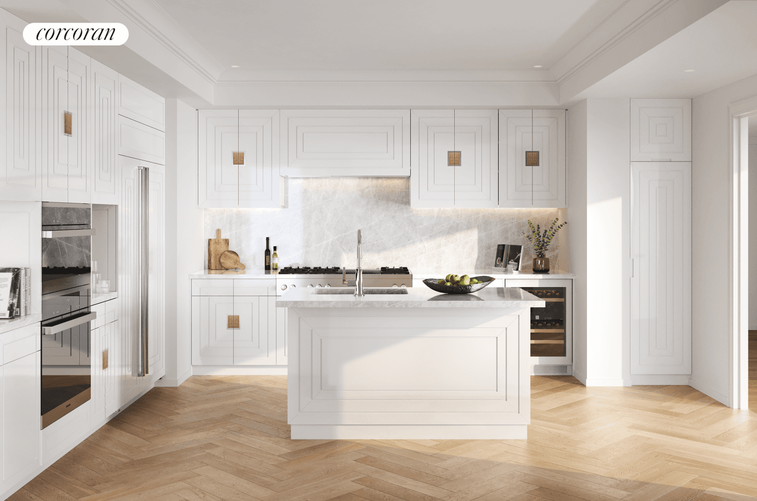 Every room on Madison Avenue, this spacious 1, 772 square foot residence has two bedrooms, two bathrooms, and a powder room.