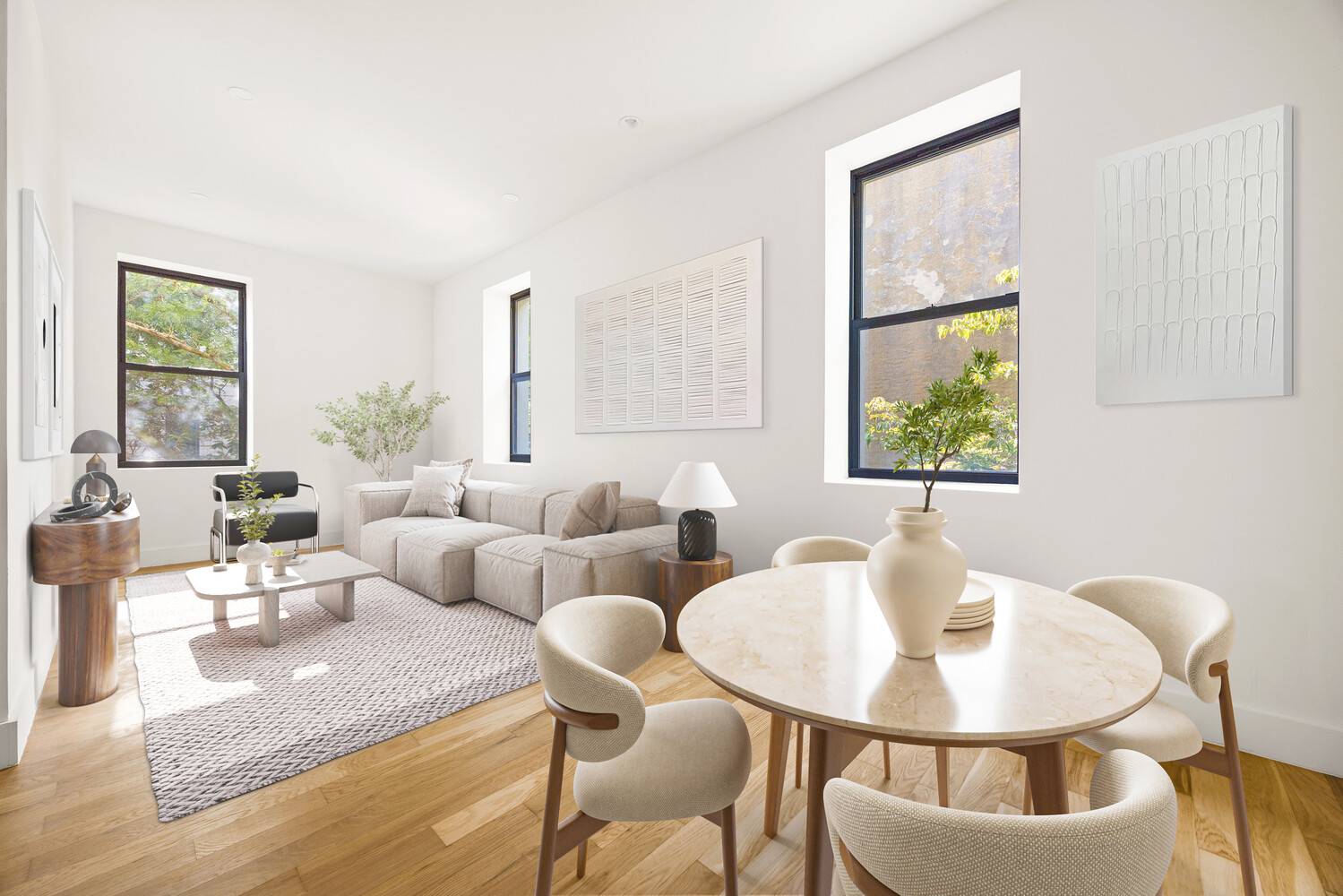 Residence 2R at 1474 Bushwick Avenue is a bright and inviting two bedroom, one bathroom home offering 857 square feet of well considered living space in the heart of Bushwick.