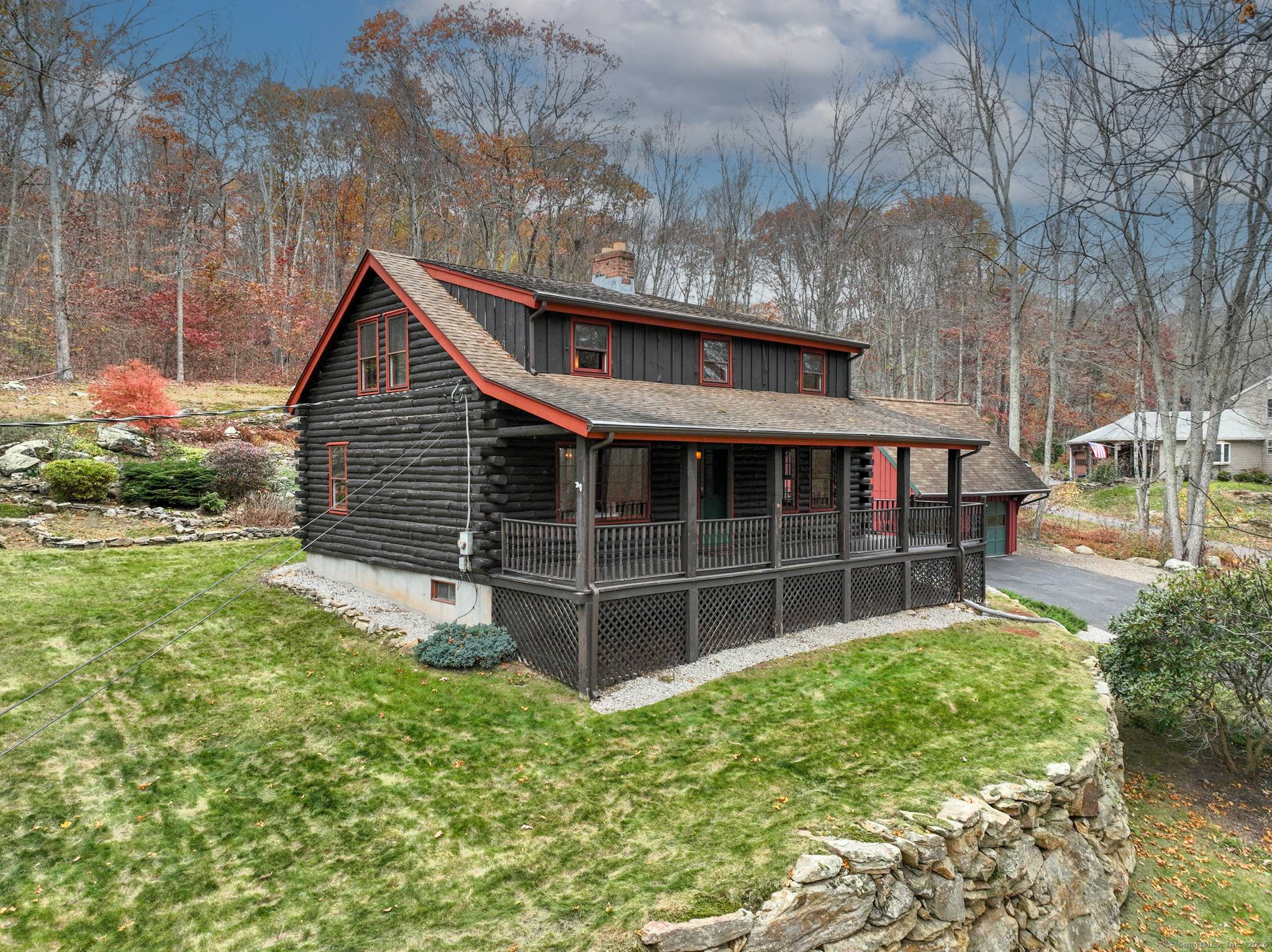 This charming center chimney Log Cape will warm your heart with rustic appeal and the smell of pine !