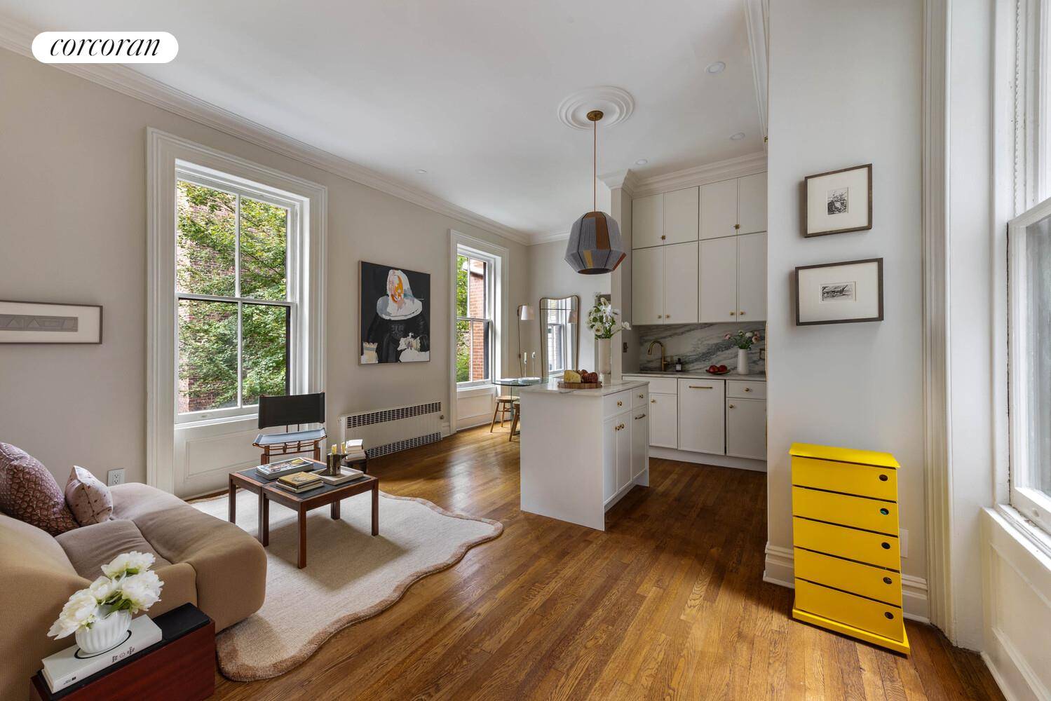Soulful Two Bedroom in the Heart of Brooklyn Heights Bathed in light and rich with character, this airy third floor home captures the essence of prewar Brooklyn Heights living.