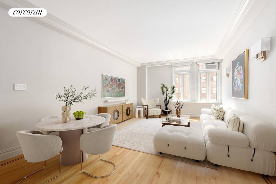 This elegant and sophisticated two bedroom two bath apartment faces south and gets tremendous sunlight.