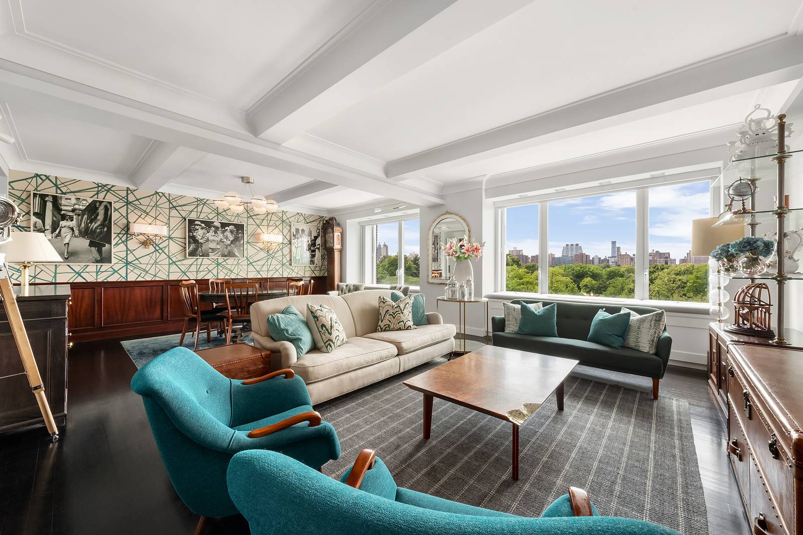 Overlooking Central Park with iconic, unobstructed views, this elegant three bedroom, three and a half bathroom home spans over 2, 389 sq.