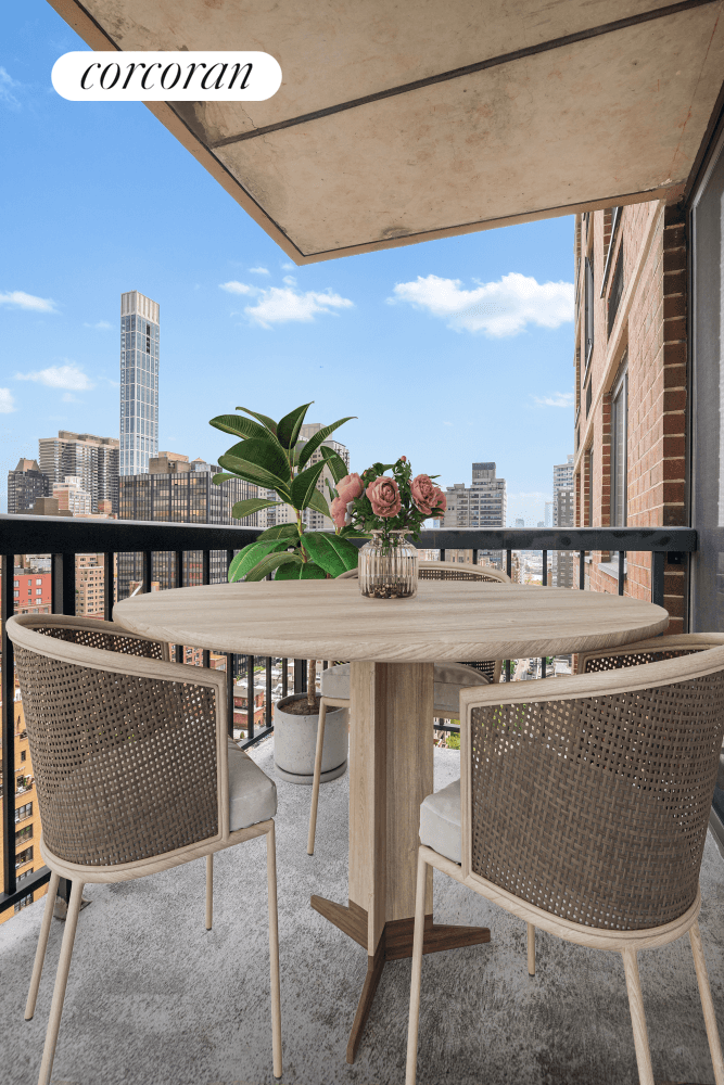 Welcome Home to this bright high floor apartment with private outdoor space !