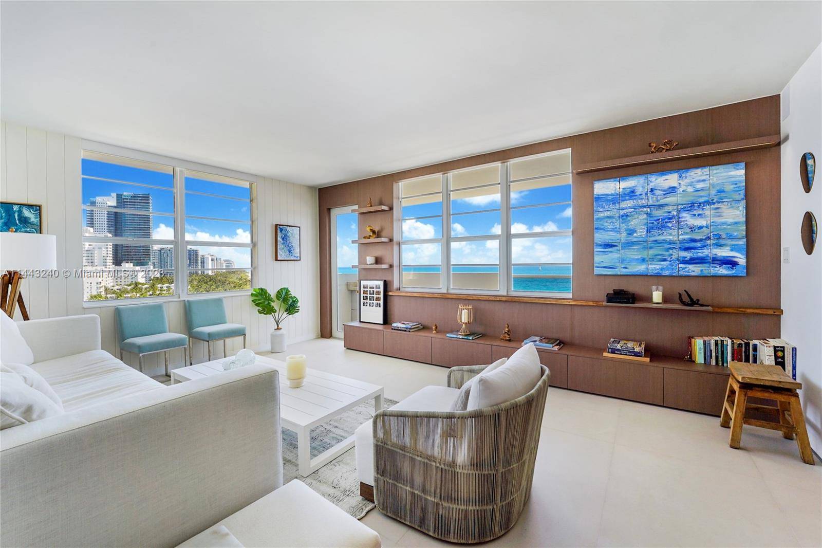 Stunning high end renovation, stylishly furnished, 1190SF 2 bed 2 bath corner residence in the coveted 47 line with direct oceanfront views.