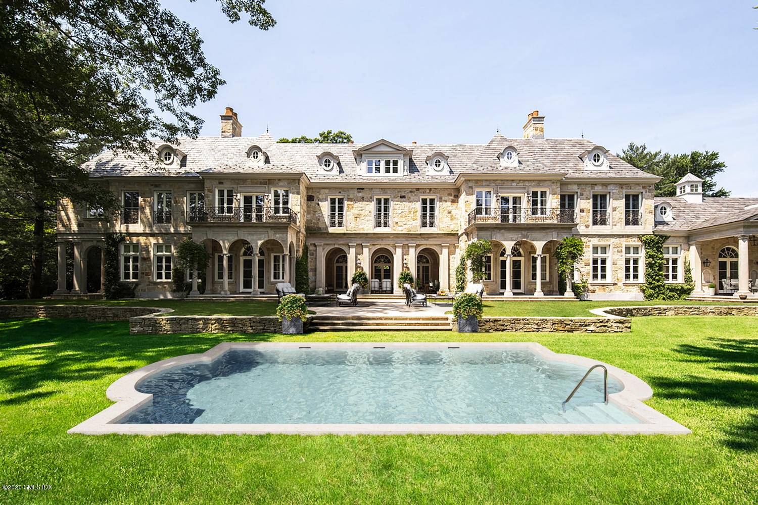 A French country estate built in 2013 with 9 bedrooms and extensive entertaining spaces is prominently situated on 3 pristine acres offering verdant lawns and privacy.
