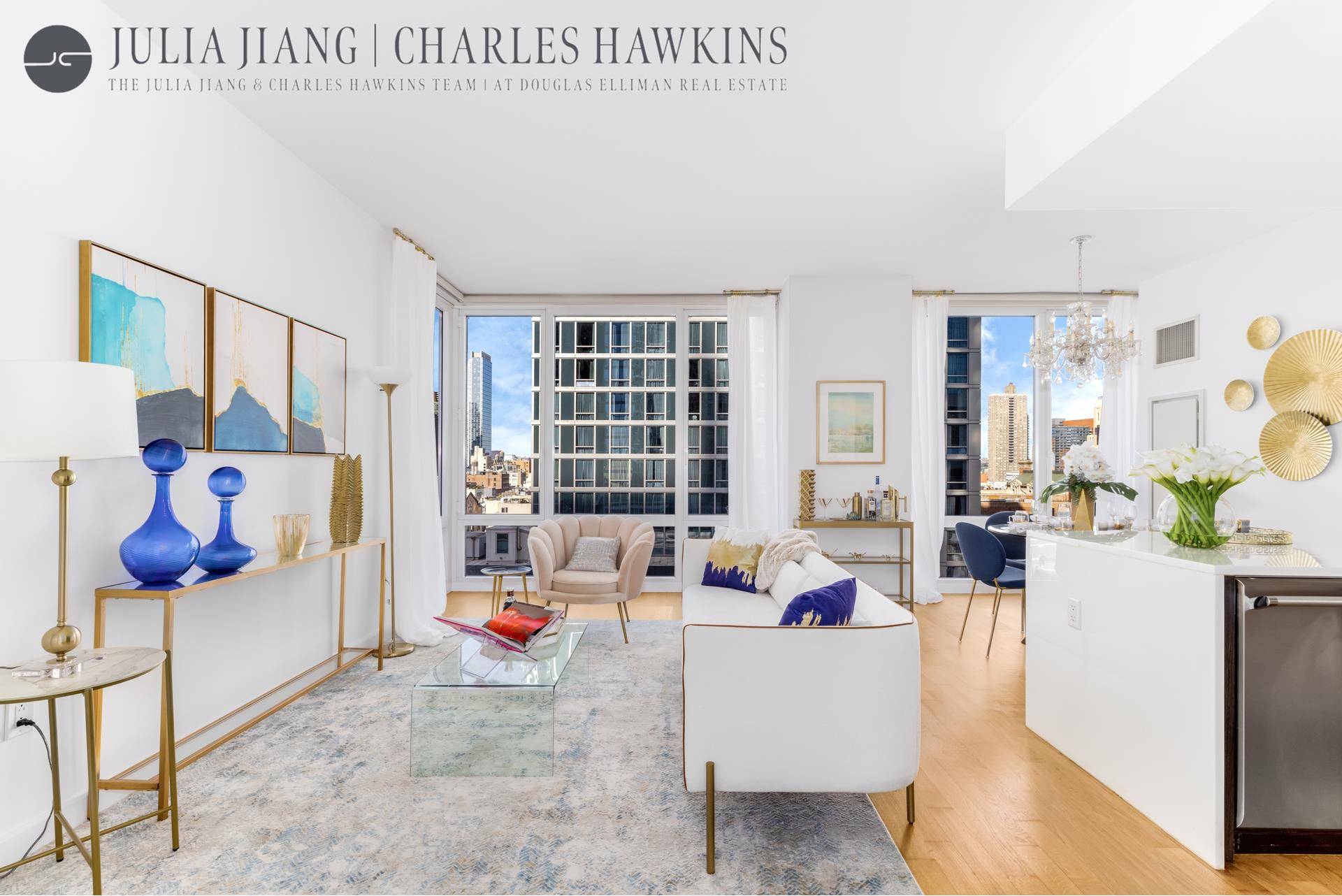 Residence 2202 is a bright and generously sized one bedroom, one and a half bath Corner home, approx.