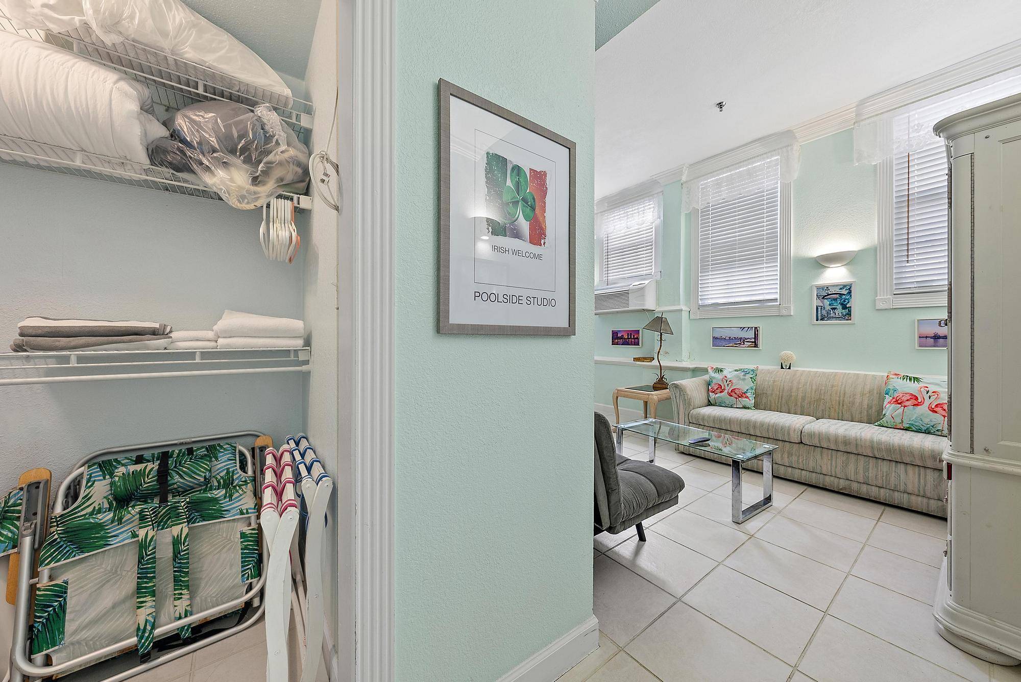 Rarely available studio garden apartment in the iconic Palm Beach Hotel, offering private access to the pool deck and patio making it the ultimate retreat.