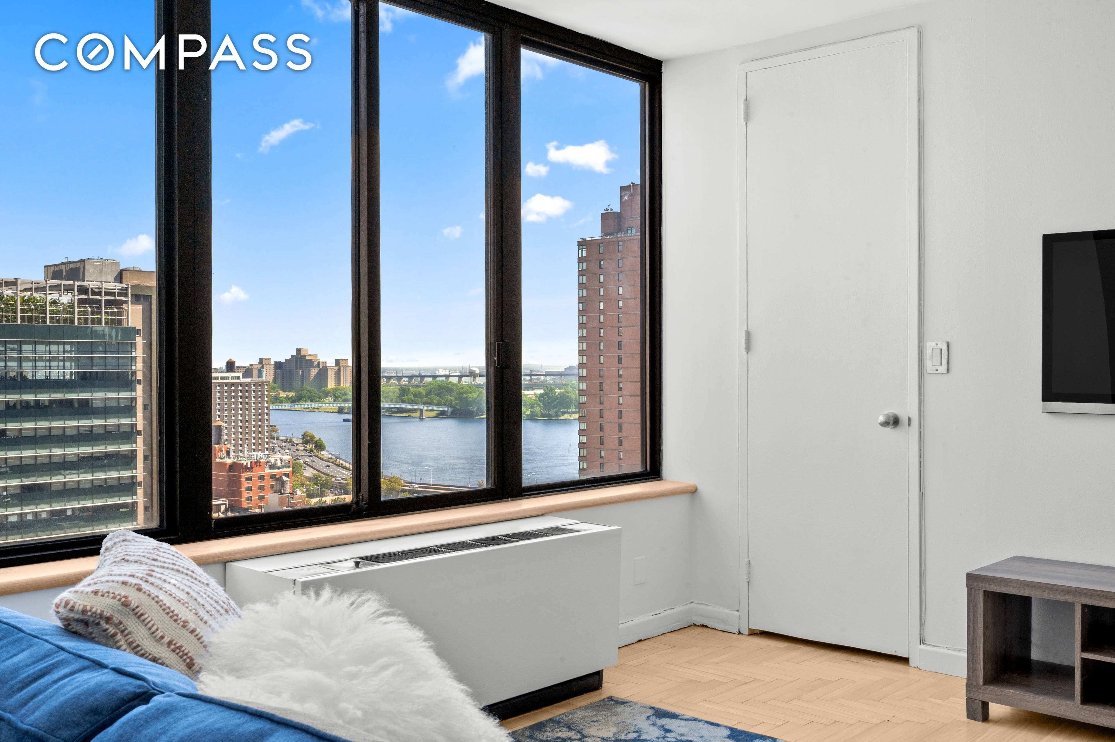 Welcome to this sun filled studio condominium, perfectly perched on the Upper East Side with stunning views of the City and the East River.
