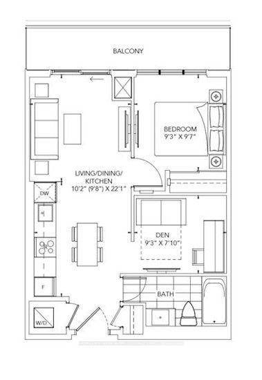 Two Year New, 1 Bedroom Den, 541 SF, W One Parking, 10 Feet Ceiling, Top Floor, Unobstructed East View.