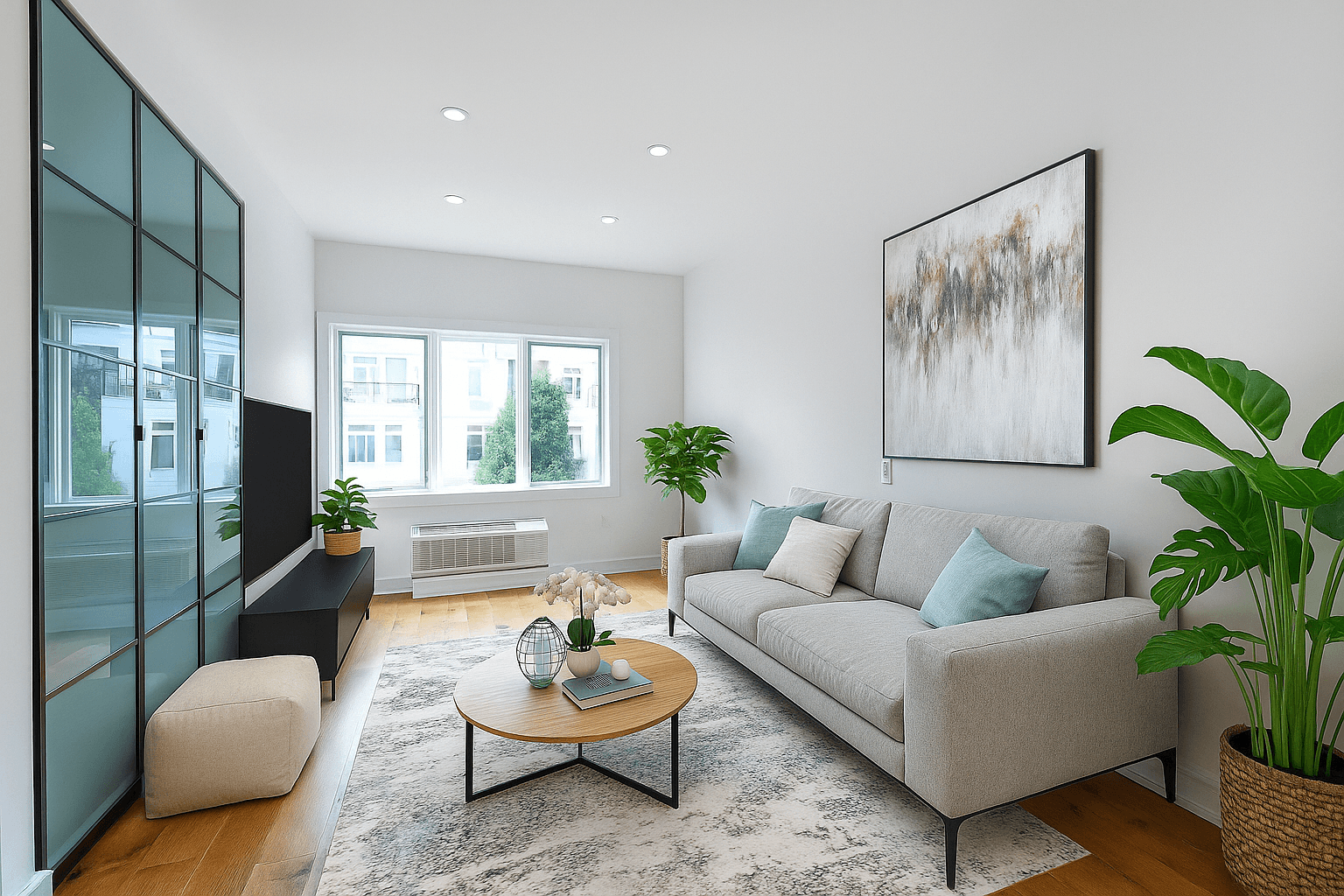 This large duplexed 3 bedroom, 2 bathroom home faces the rear of the petite building, and includes a large private terrace accessible from both levels.