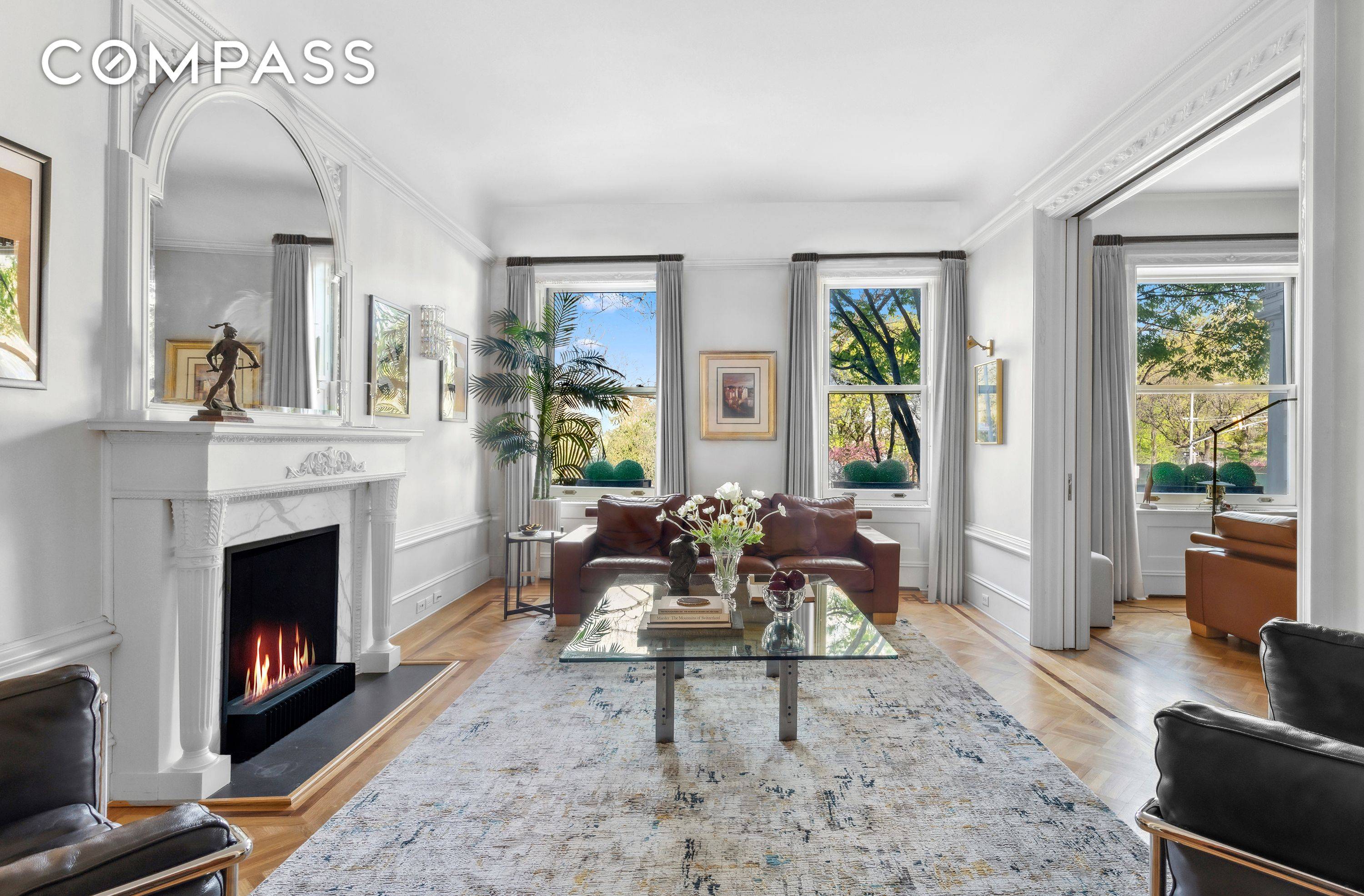 This gracious first floor residence set high above street level has beautiful views of Riverside Park.