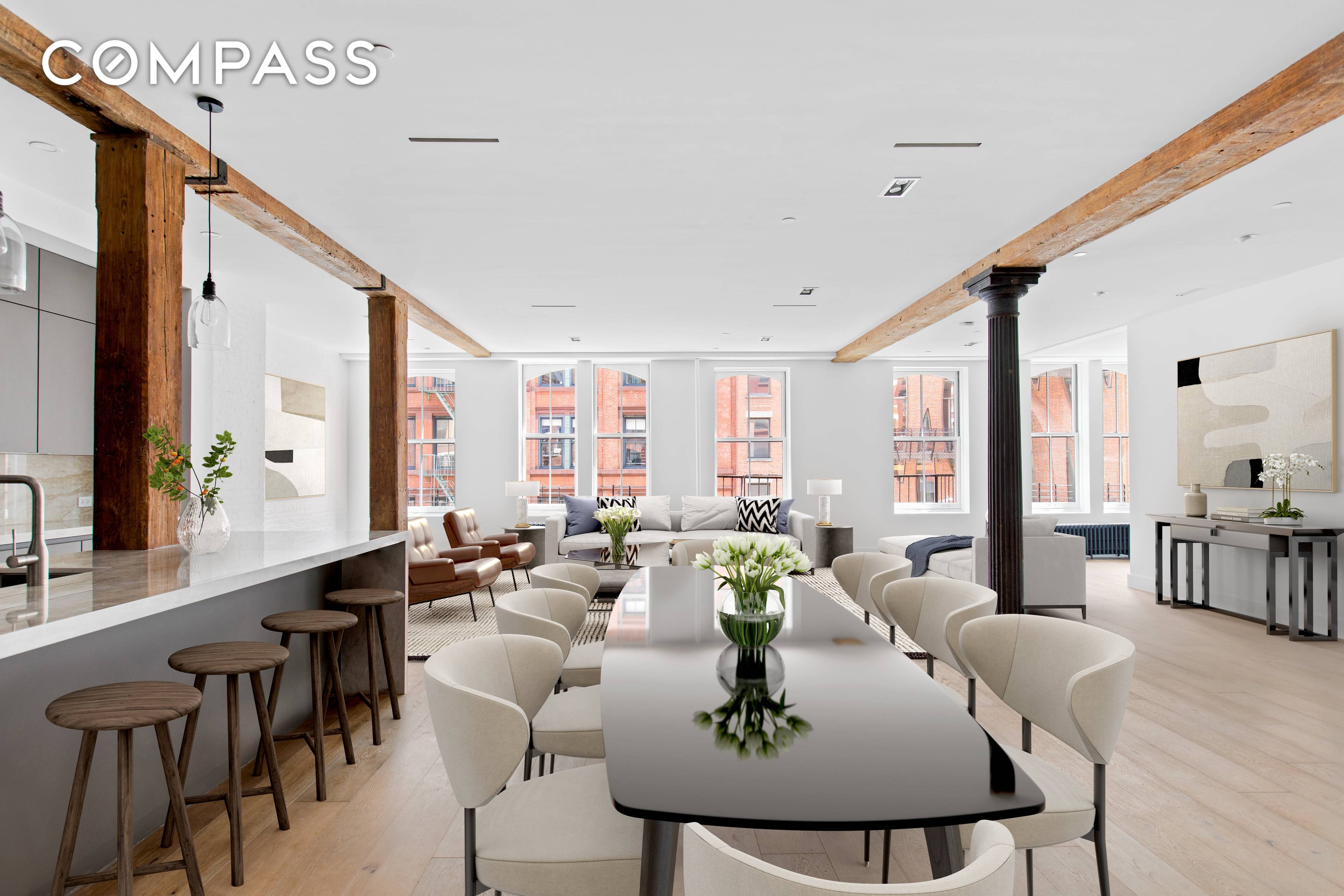 Luxury loft living is perfectly embodied in this sprawling 4, 000 sq ft loft at the boutique 186 Franklin Street in prime Tribeca.