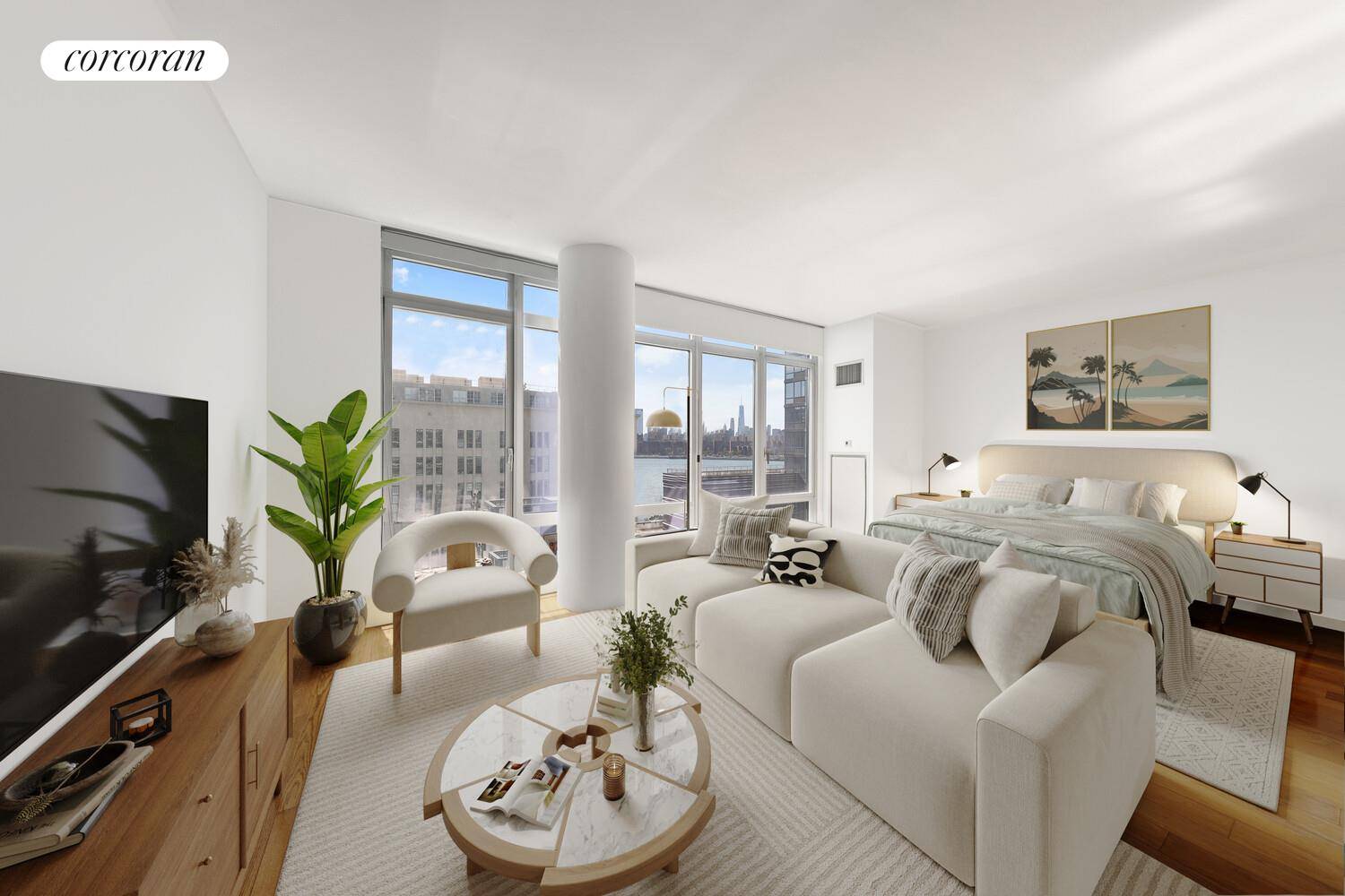 Wake up each morning to serene water views and a postcard perfect frame of the Williamsburg Bridge and East River plus the rare convenience of a private storage unit included ...