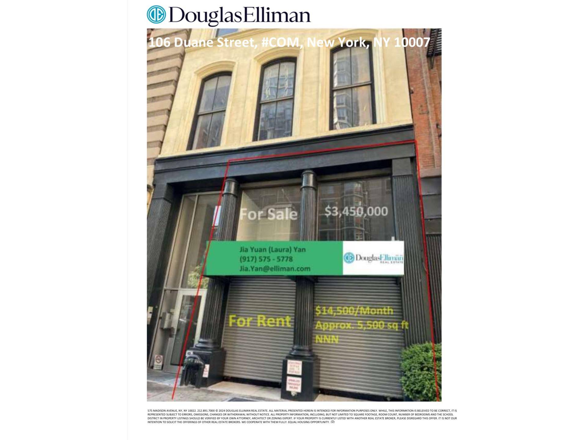 Beautiful Tribeca Two Story Loft Retail Condo Store Located at 106 Duane Street, COM, New York, NY 10007.