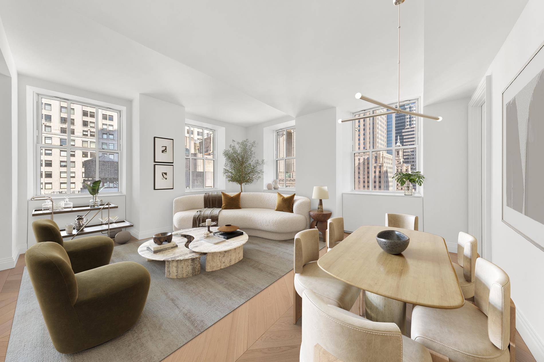 This outstanding one bed, one bath plus powder room corner residence offers exceptional natural light and an open chef's kitchen ideally suited for entertaining.