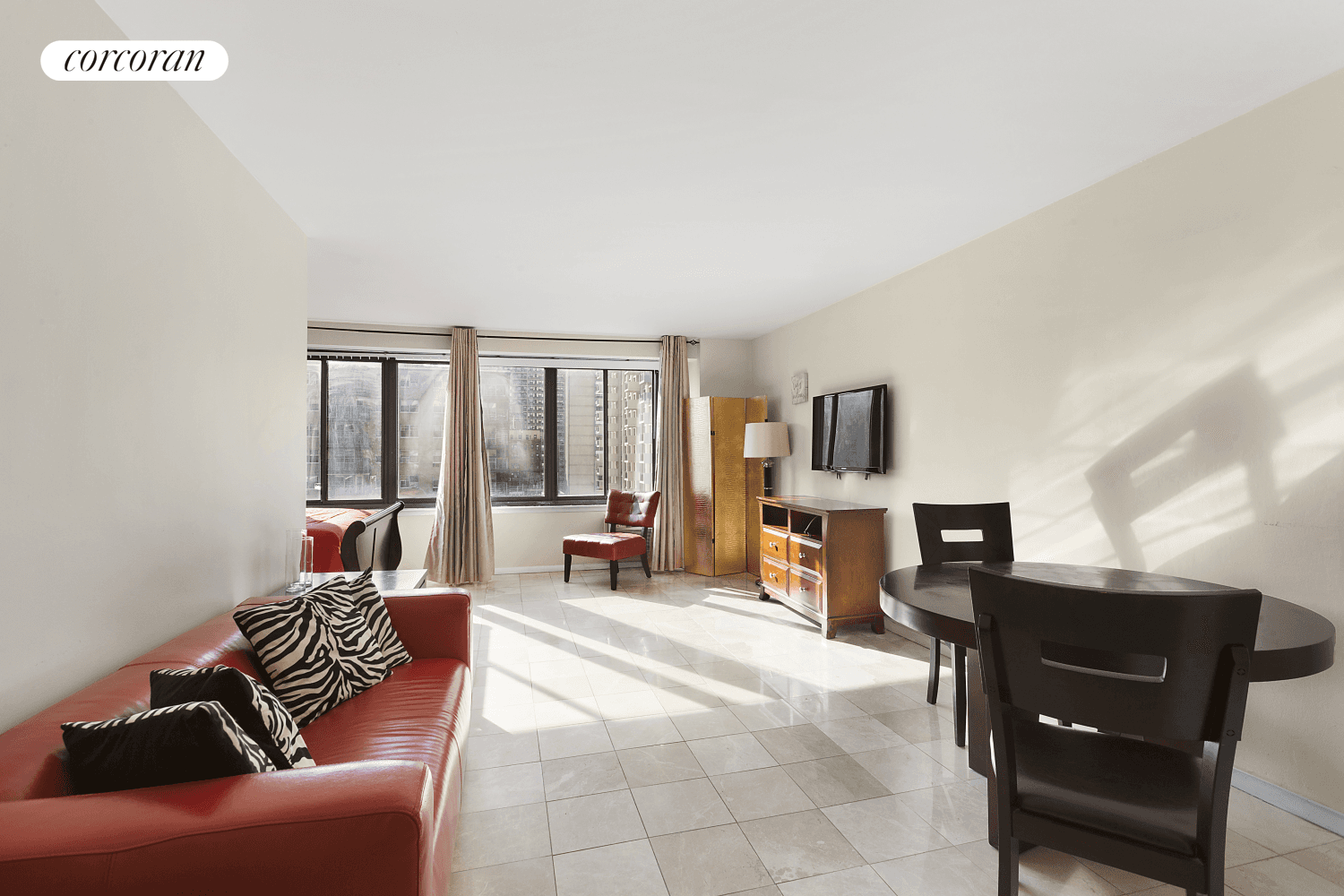 This sun drenched, south facing apartment comes FURNISHED and features modern finishes, high ceilings, kitchen with stainless steel appliances, ample closet space and marbled bathroom shower.