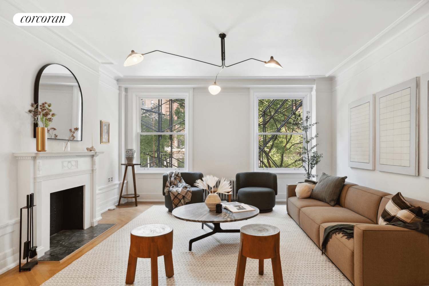 This highly coveted corner classic Pre War apartment offers four bedrooms, two full baths, and a convenient powder room.