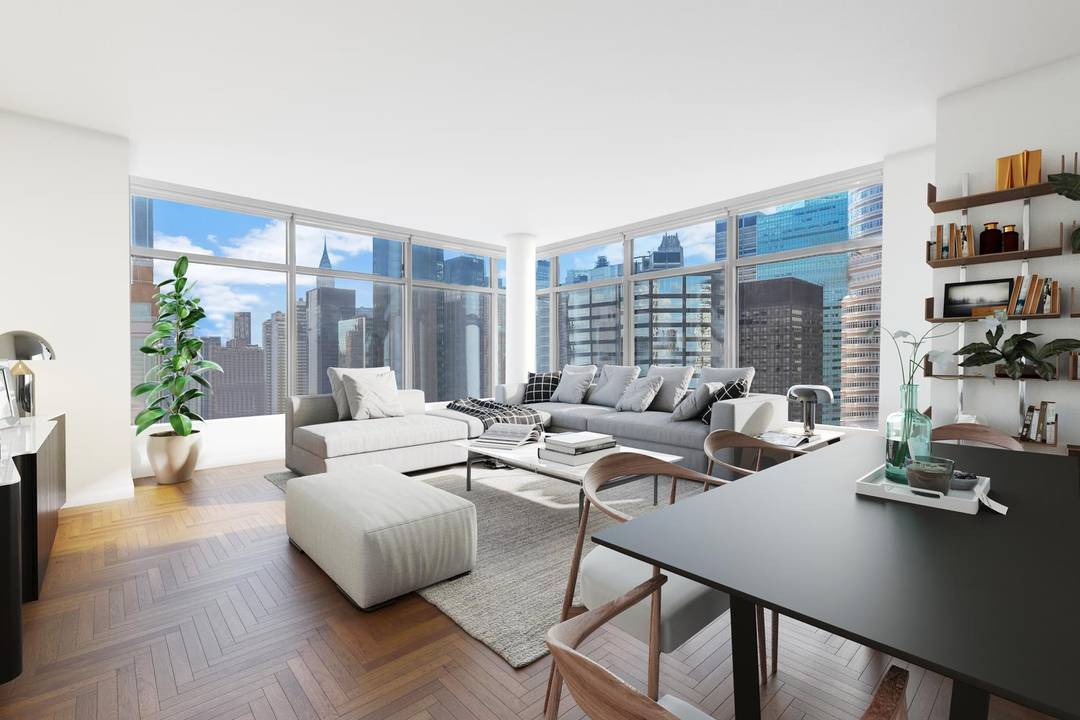 Perched on the 31st Floor, this Radiant Glass Enclosed Corner Residence Captures Stunning South, North, and West Exposures with Panoramic City and River Views !