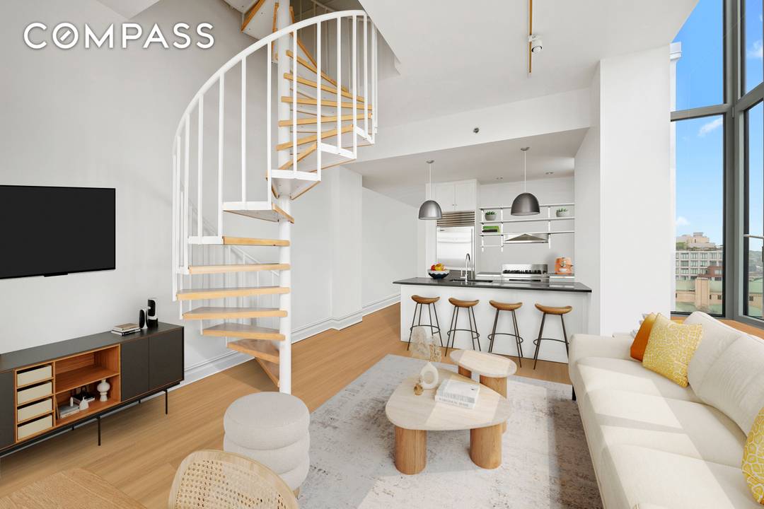 Perched high atop the iconic 110 Livingston Condominium, this stunning 2BR 1BA penthouse offers an unparalleled living experience.