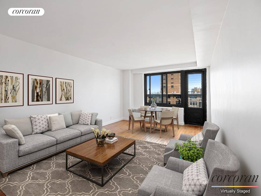 This top floor oversized one bedroom, one bathroom unit at Willoughby Walk Co ops offers approximately 700 square feet of thoughtfully designed space.