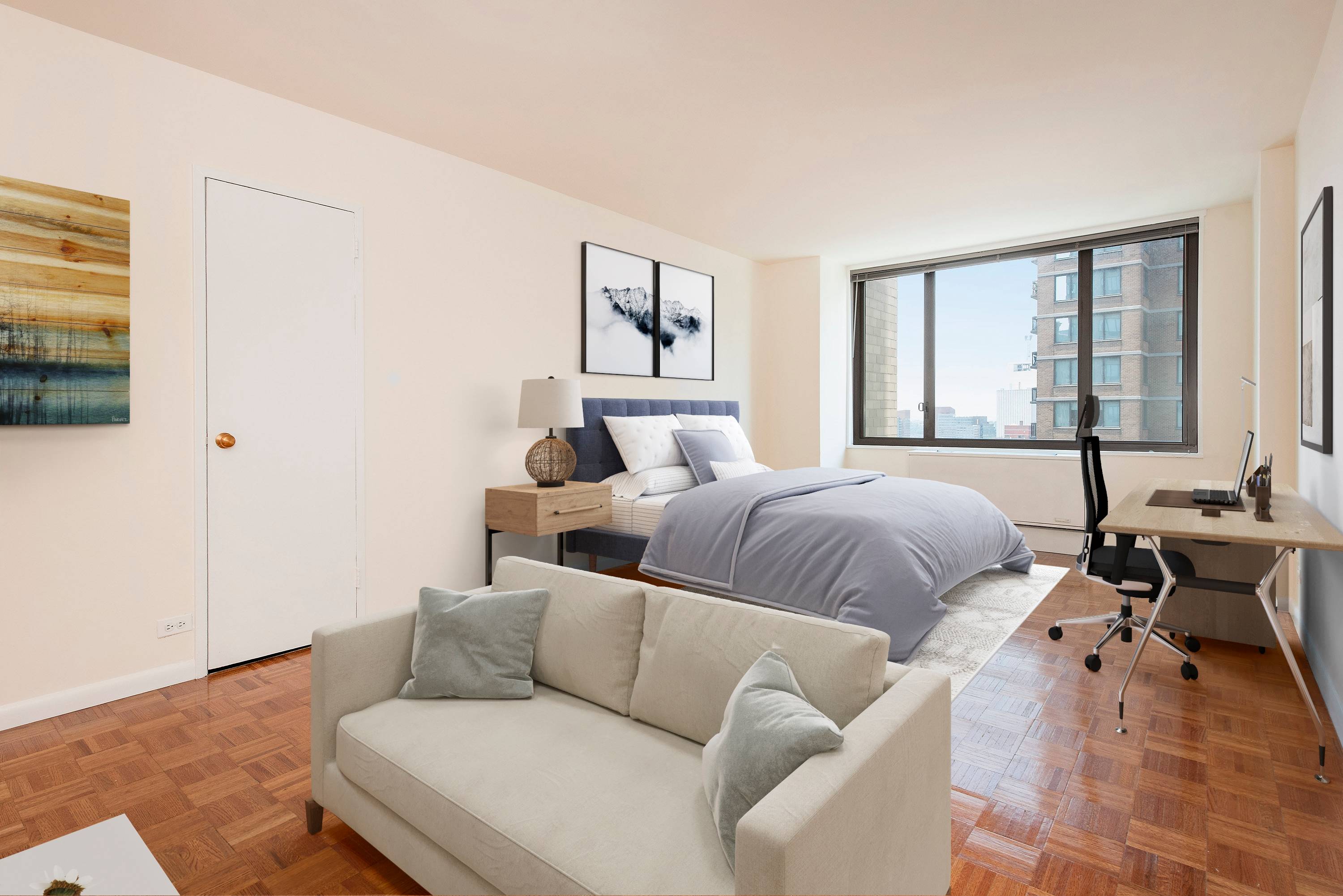 Great studio apartment with quintessential NYC views across Broadway.