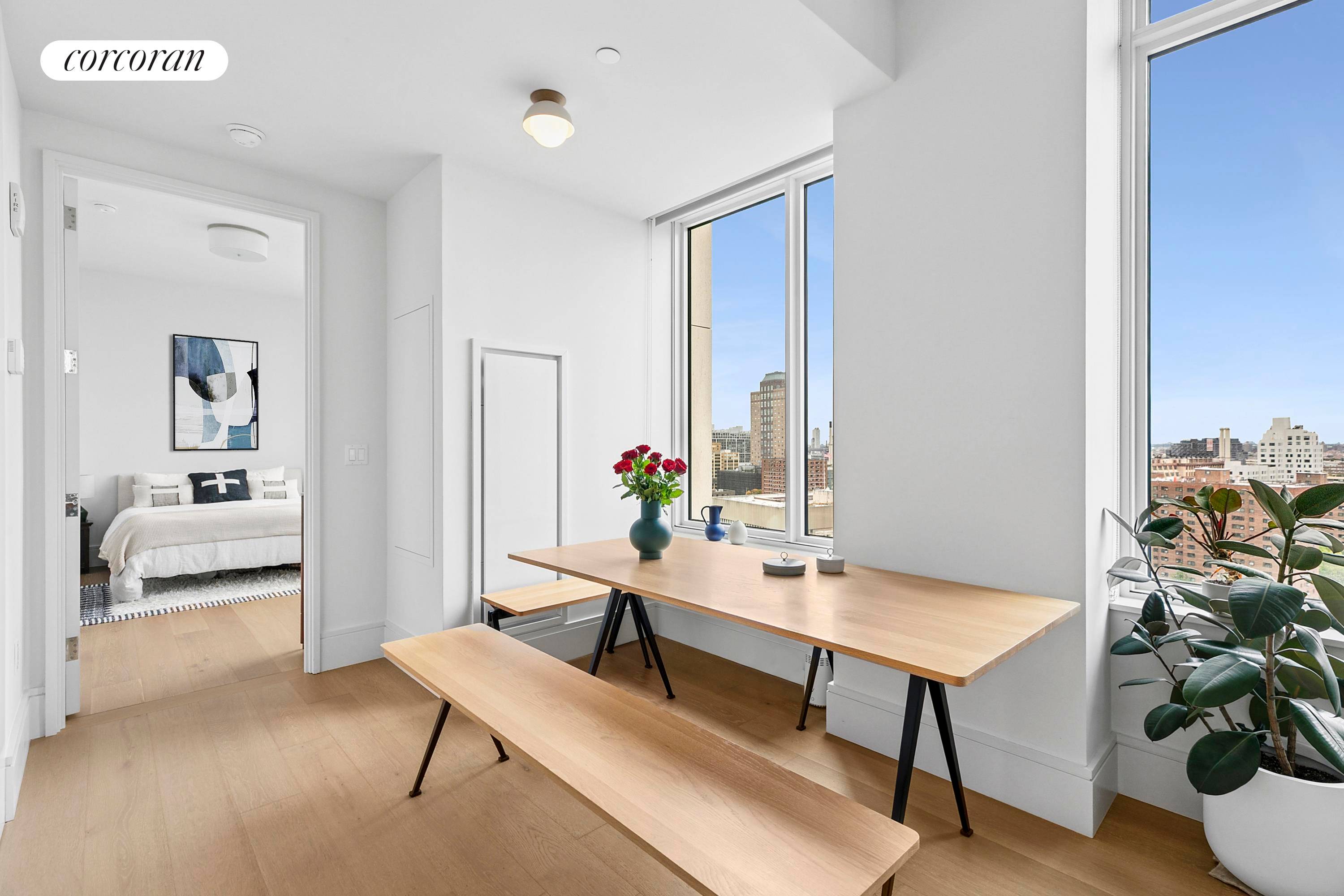 Welcome to Residence 16B at One Clinton, a sophisticated 907 sq ft one bedroom, one and a half bath home offering serene northeast views over Cadman Plaza Park.