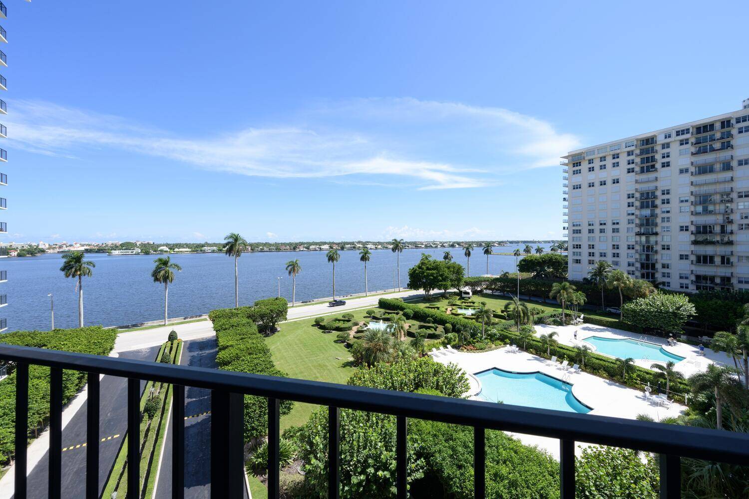 Amazing panoramic water views and garden views from this one bedroom one bath with Hurricane Impact Glass Doors andWindows.