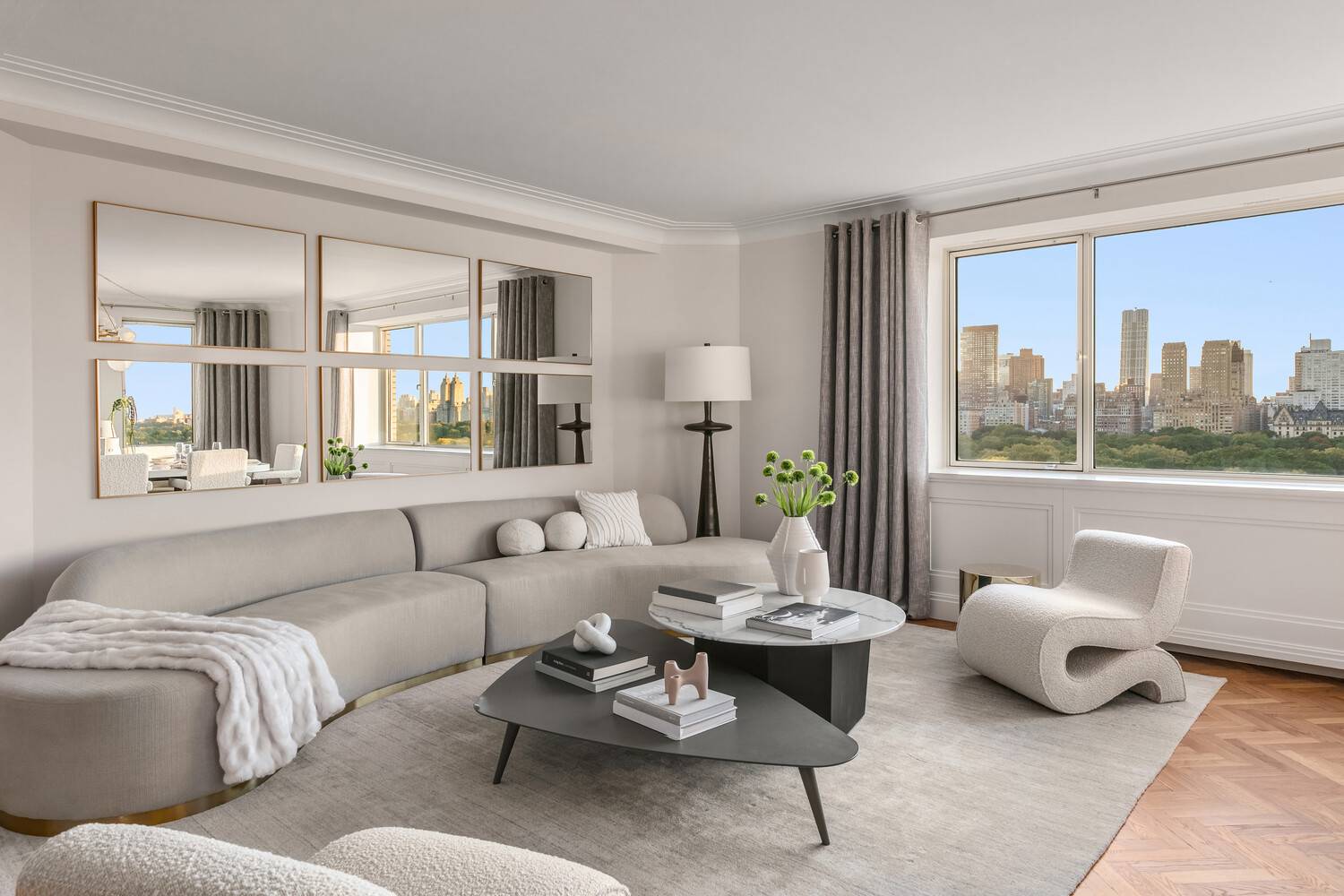 Perched on a rare, very high floor at 923 Fifth Avenue, this 2, 145 square foot condominium residence offers the perfect combination of space, light, and sweeping Central Park views.