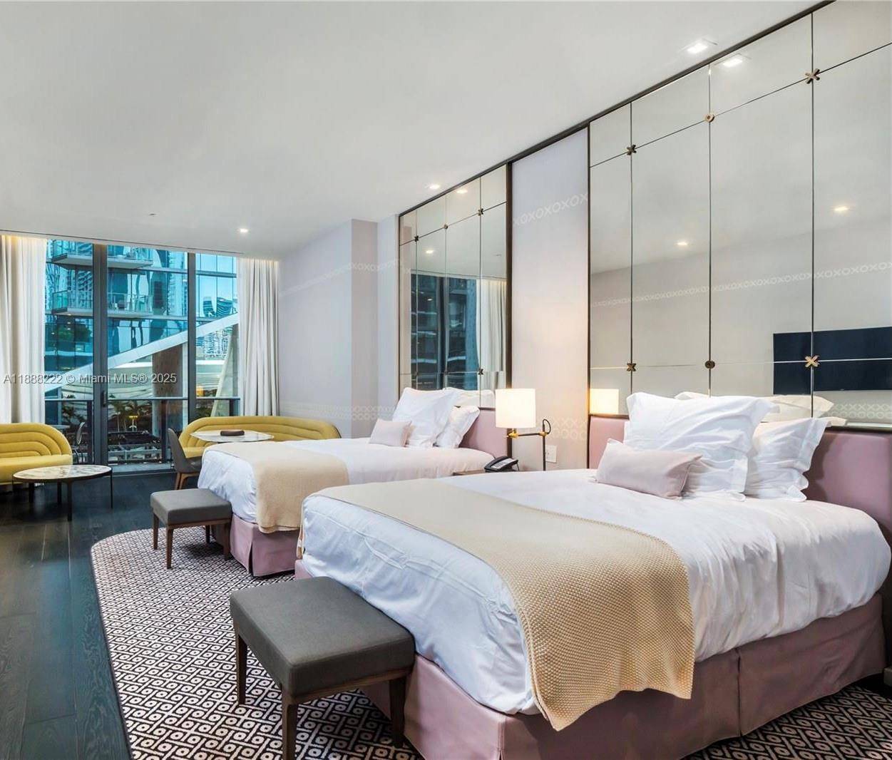 Experience the best hotel suite floorplan with 2 queen beds and a private den at SLS LUX, the most desirable hotel and residence in Brickell.