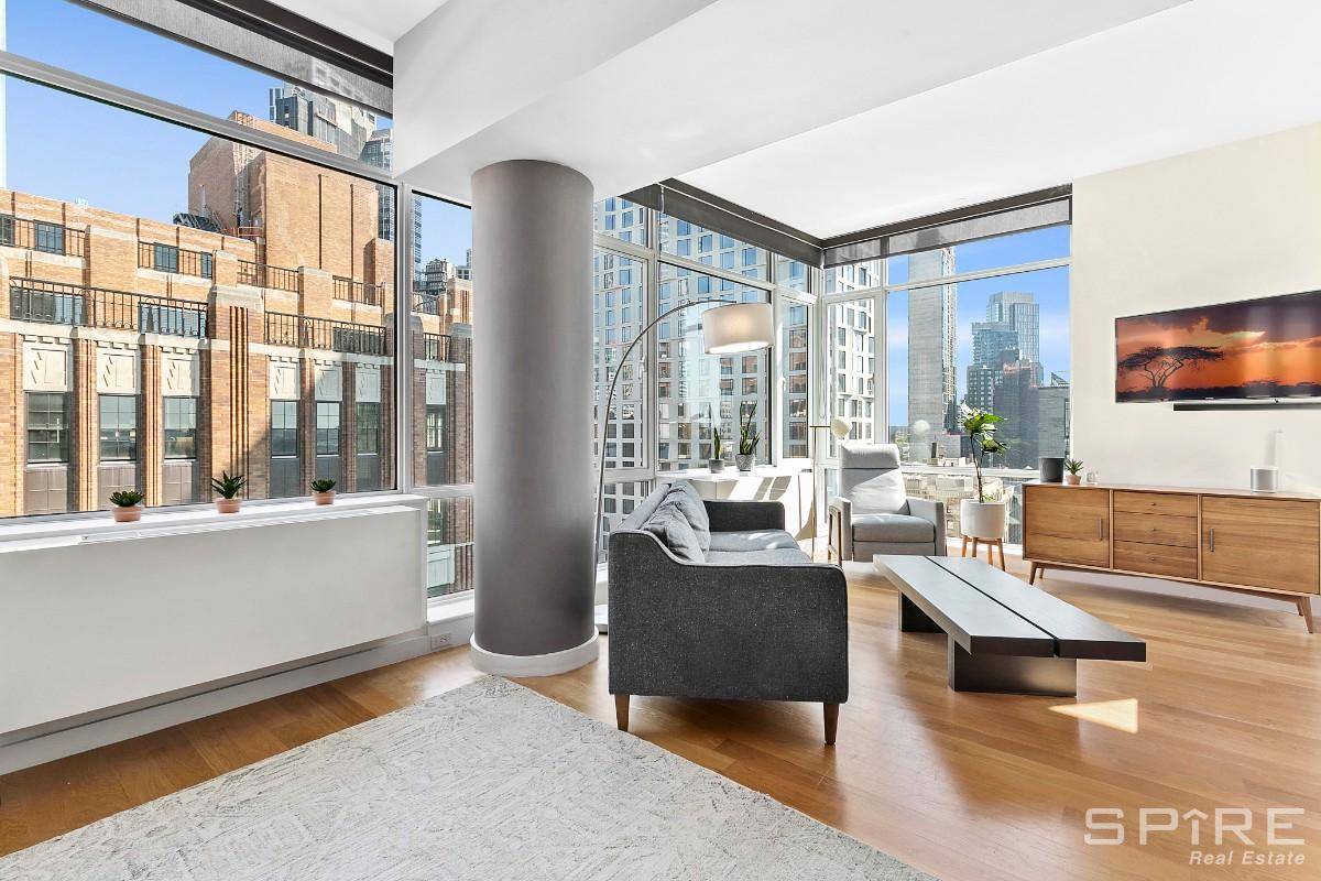 Sundrenched super large, corner unit, one bedroom with floor to ceiling windows, high ceilings, three exposures North, East, and South offering awe inspiring views.