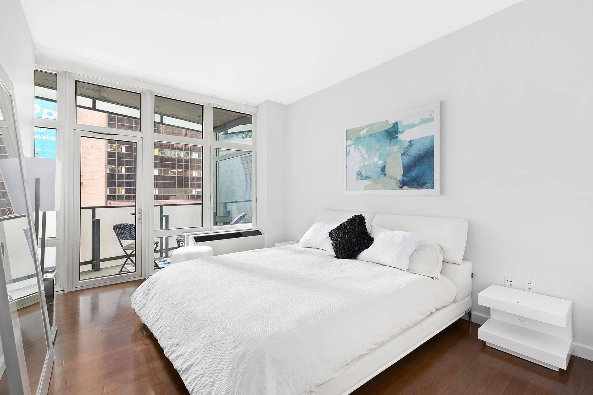 Welcome home to your bright and beautiful fully furnished corner 1 bedroom with your own terrace, at 1600 Broadway, Apartment 11D, New York, NY10019 a luxury full service condominium in ...