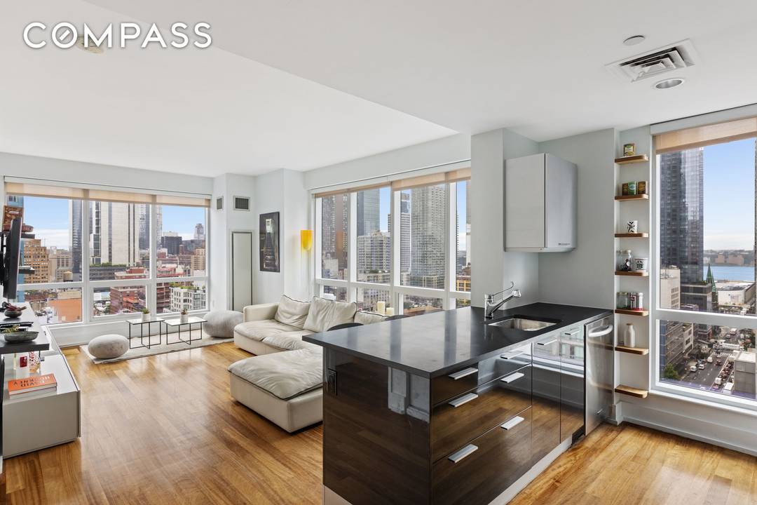 This stunning sun soaked 2 bedroom, 2 bathroom corner apartment in The Orion building boasts a premier Midtown Manhattan location.