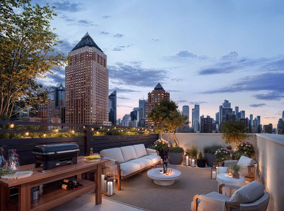 Penthouse B is a three bedroom, two and a half bath home with 1, 737 square feet of thoughtfully designed living space and direct access to a private roof terrace.