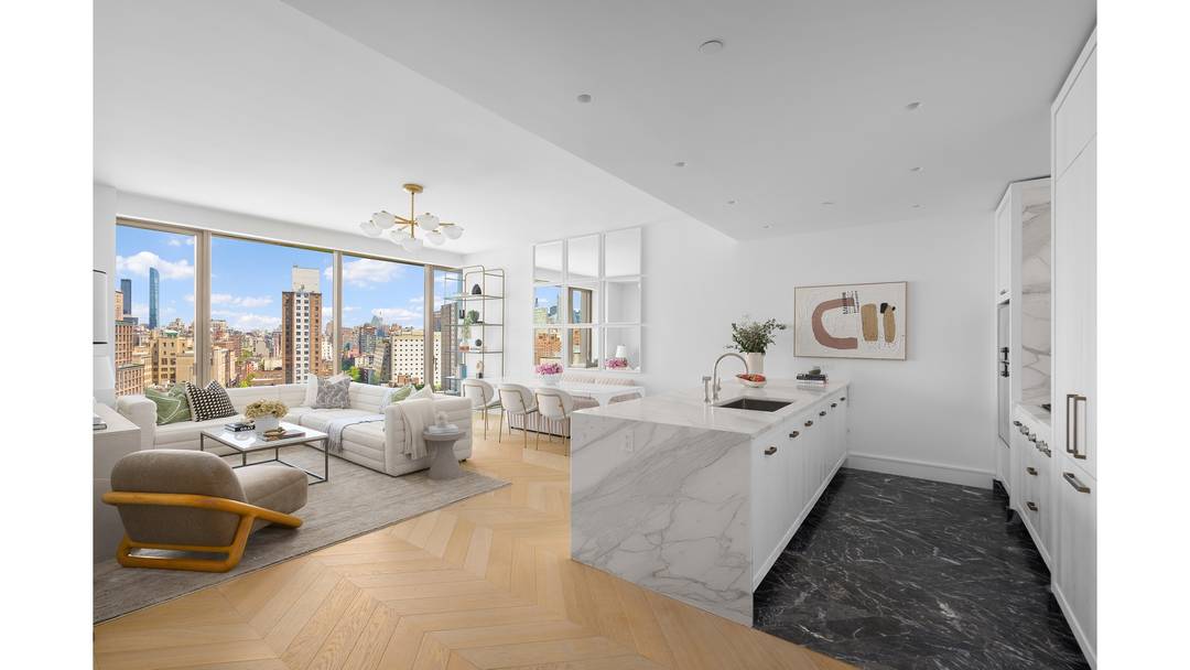 Residence East 15E is a luminous 1, 512 square foot two bedroom, two and a half bathroom home offering sweeping eastern skyline views through walls of floor to ceiling glass.