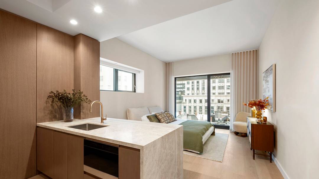 Residence 1005 is a south facing studio with 10'6 ceilings and a well balanced layout defined by thoughtful design.