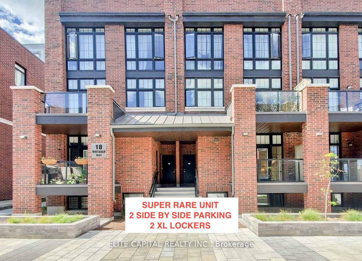 A super rare 5 year old stacked townhouse with 2 side by side parking and 2 XL lockers attached !