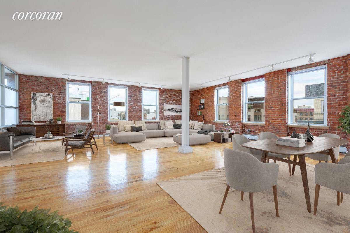 Apartment 5C is an open concept, corner unit with great natural light and a beautiful steel I Beam.