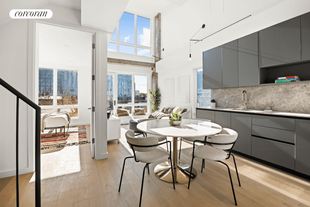 Penthouse 6R a striking two bedroom, two bathroom residence perched atop a newly constructed boutique elevator condominium in the heart of Brooklyn.