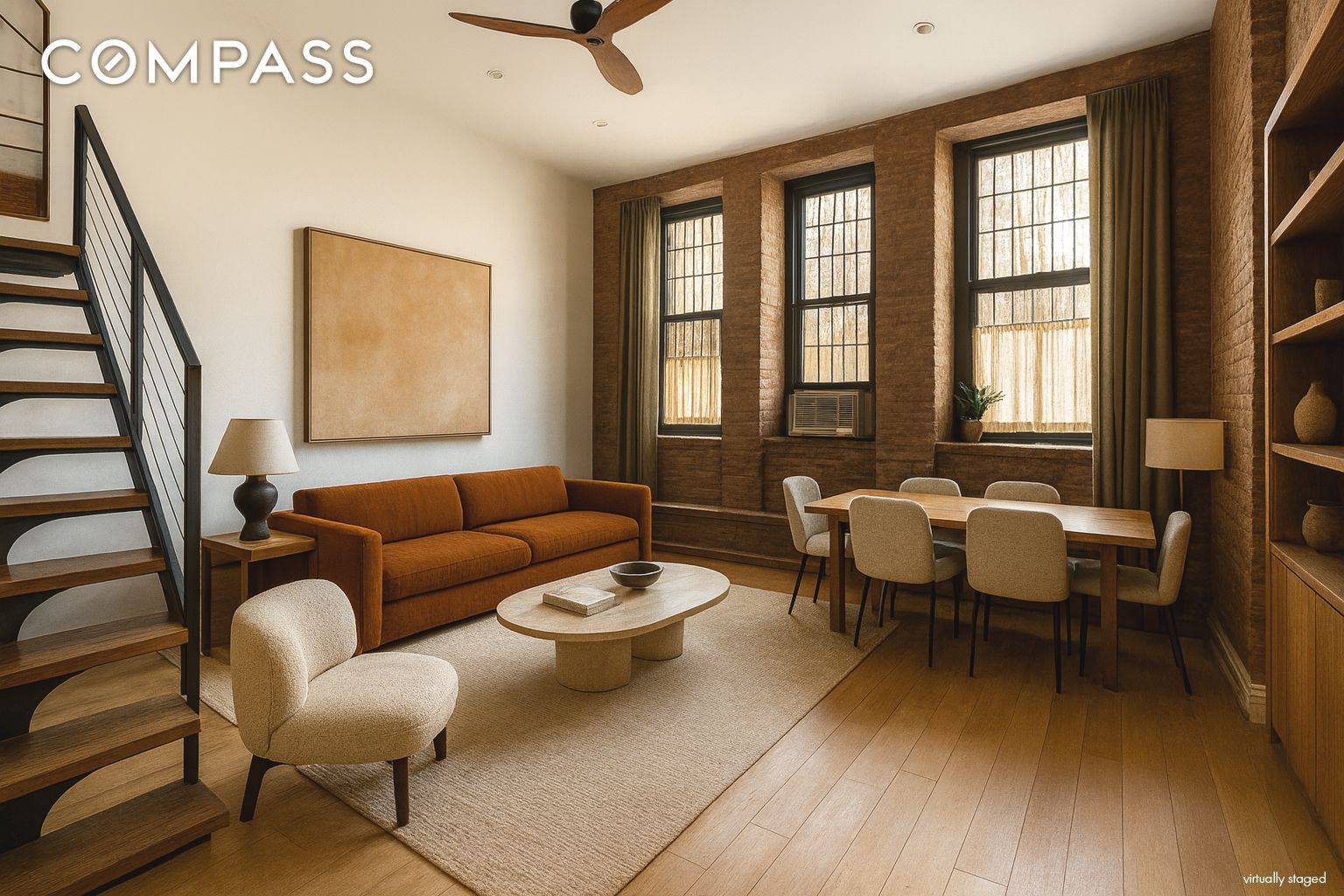 Unit 1A is a rare triplex residence showcasing striking architectural details, soaring 13.