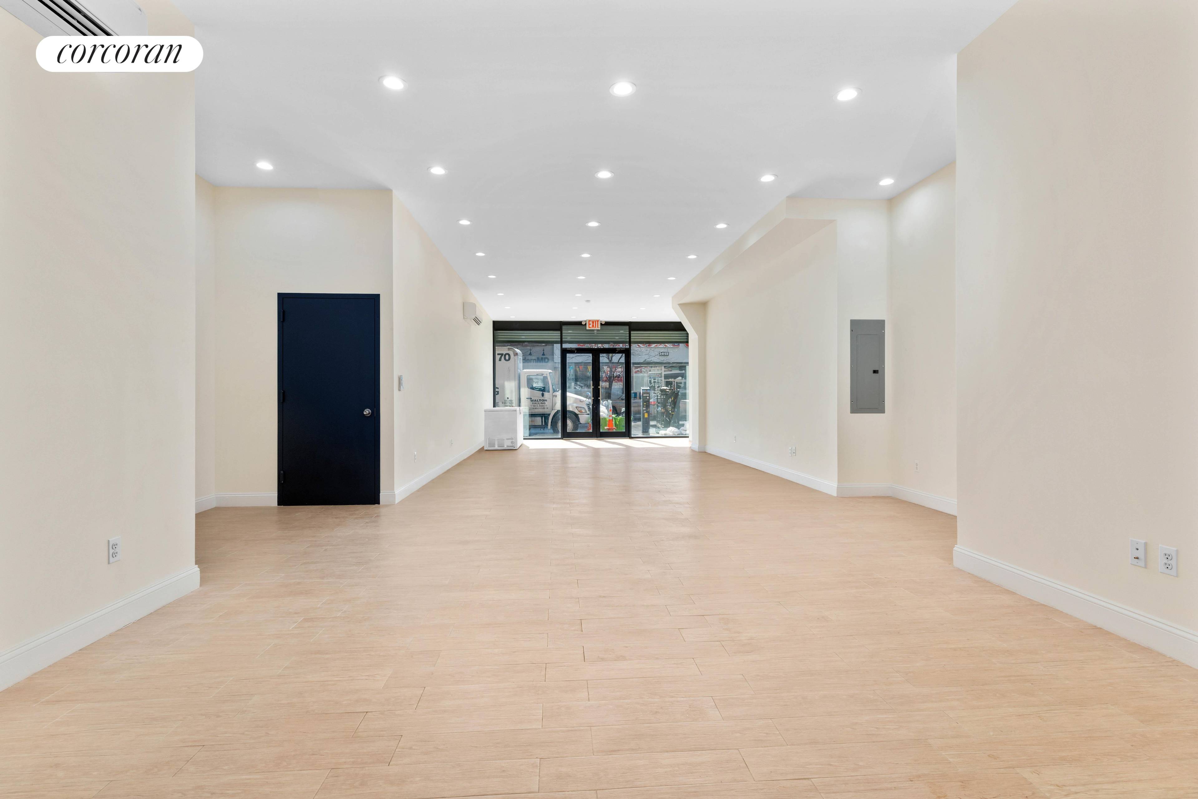 This incredible competitively priced 1300sf storefront unit with a fully finished basement is equipped with a IT room and private outdoor space reachable on both levels.