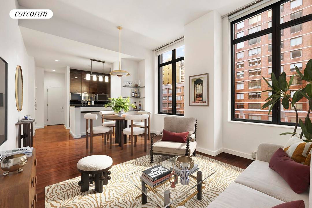 Residence 4F is a bright 1 bedroom, 1 bathroom condominium in Chelsea with private storage, offering loft like living at the highly regarded Chelsea Stratus.