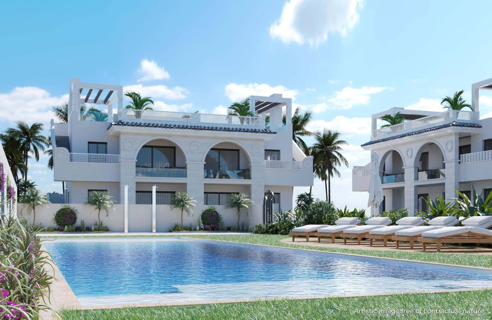 NEW BUILD BUNGALOW APARTMENTS IN ROJALES New Build Residential complex of 2 bedrooms bungalow apartments on 2 floors ground floor with private garden 