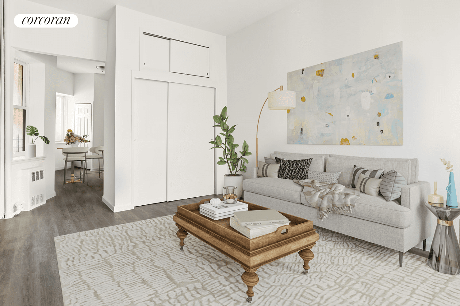 Located in the heart of Chelsea, in a charming pre war building, this home boasts ornamental details such as an exposed brick wall and a decorative fireplace.
